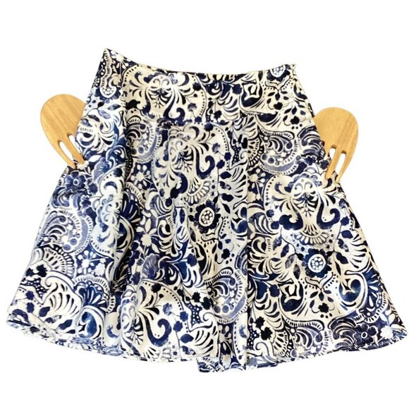 LRL Ralph Lauren Cotton Floral Flare Skirt Sz 8P Blue & White #328F - Picture 5 of 8